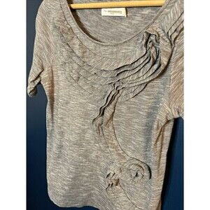 Anthropologie Pilcro And The Letterpress Top Med Cream Gray Marled Ruffle Shirt